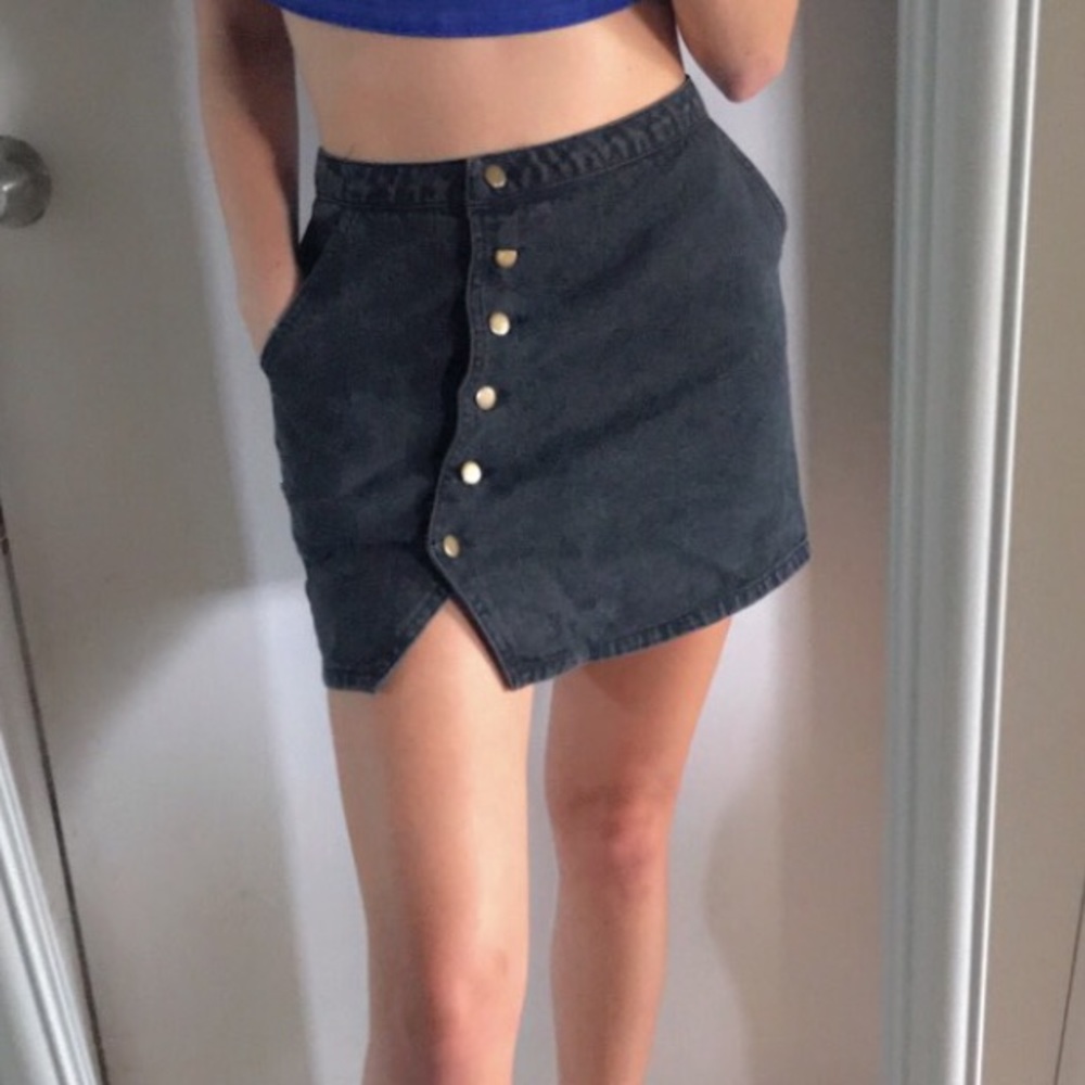 Black denim button up skirt